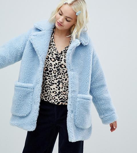 Monki - Oversize-teddyjacke In Hellblau - Blau