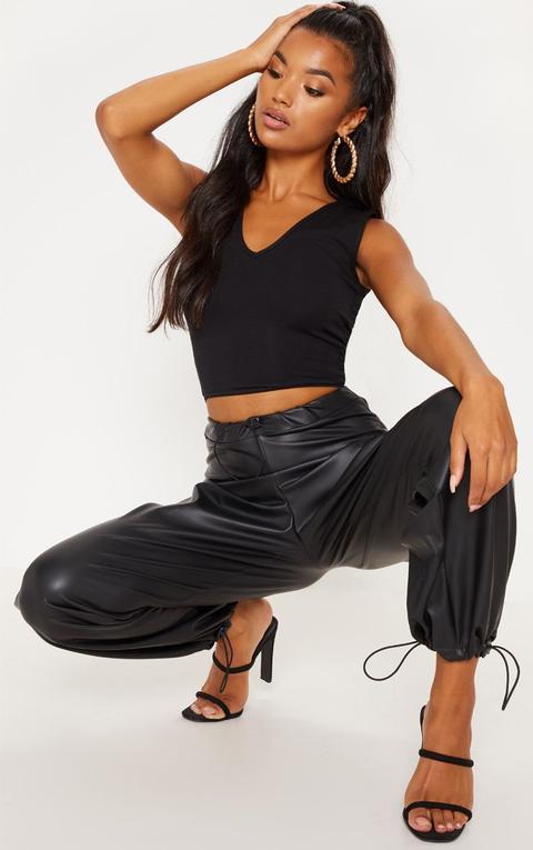 Basic Black Longline V Neck Crop Top