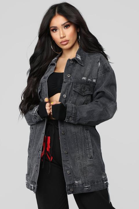 Miss Stressed Denim Jacket - Black Denim