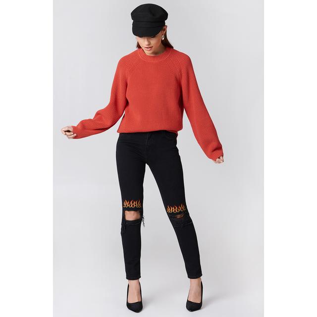 flame embroidered jeans