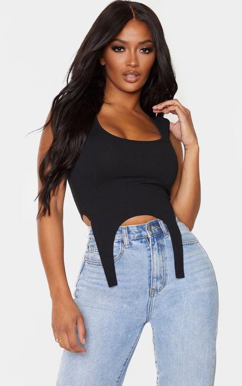 Shape - Crop Top Style Corset En Crêpe Noir À Ourlet Arrondi, Noir