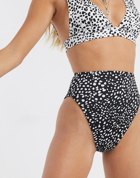 Asos Design Recycled Mix And Match High Leg High Waist Bikini Bottom In Black Mono Spot Print-multi