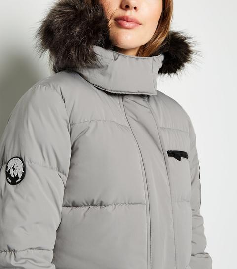 new look faux fur short coat in grey