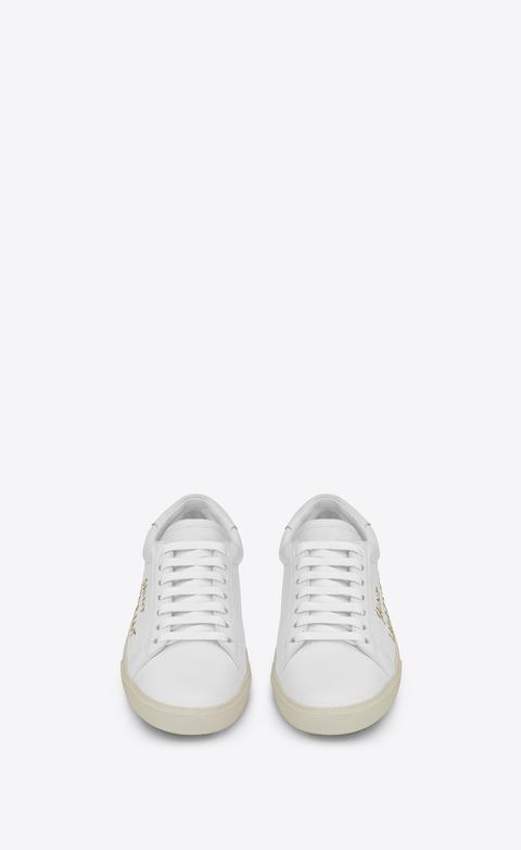 Sneakers Court Sl/06 Bianco Ottico In Pelle E Color Oro Ricamate