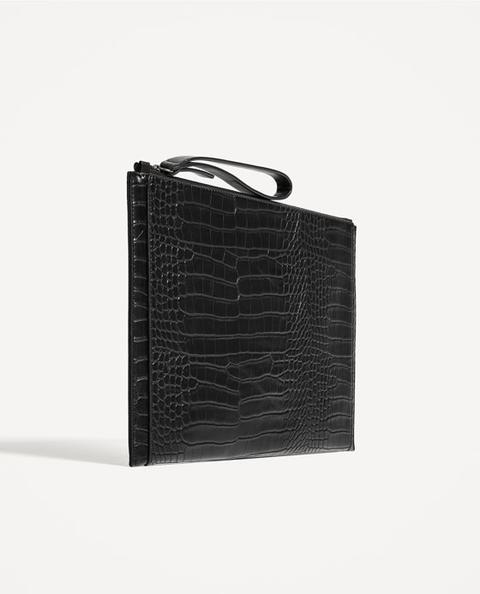 Pochette Con Incisione Rettile Nera