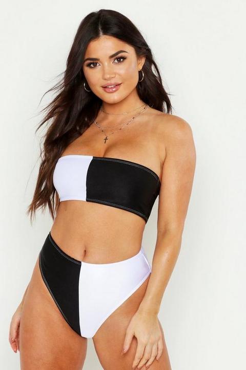 Bikini Taille Haute Colorblock Monochrome - Noir - 34, Noir