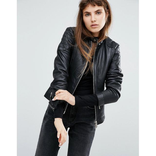 Goosecraft collarless shop leather jacket