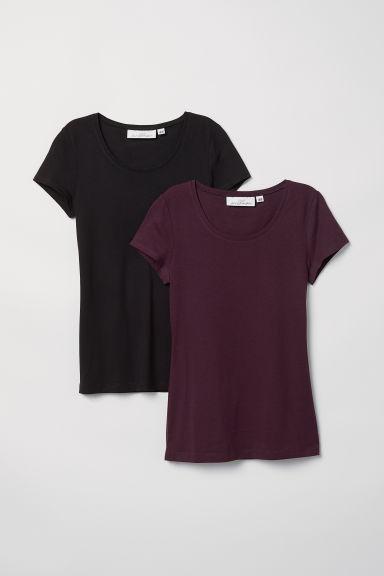 H & M - Pack 2 Camisetas Manga Corta - Negro