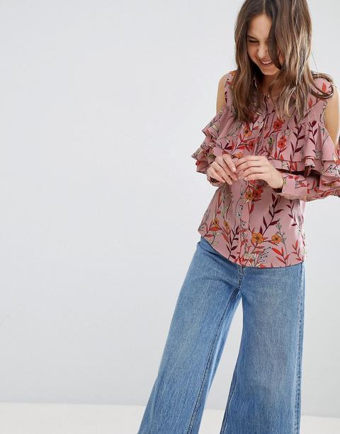 Glamorous - Camicia A Fiori Con Spalle Scoperte - Rosa