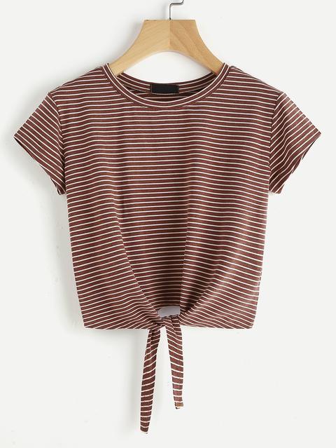 Striped Knot Front Tee