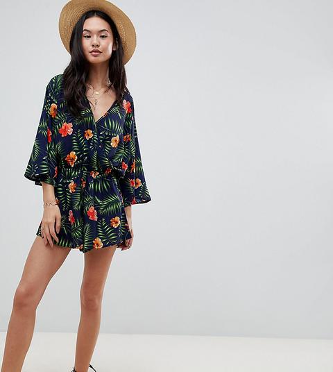 Boohoo - Tuta Corta Con Stampa Tropicale - Multicolore