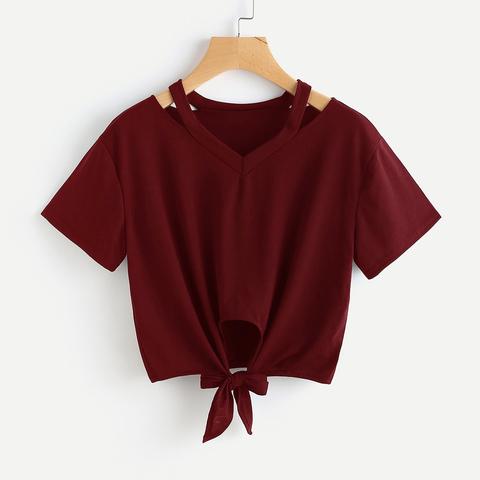 T-shirt Frontale Con Scollo A V Tagliata