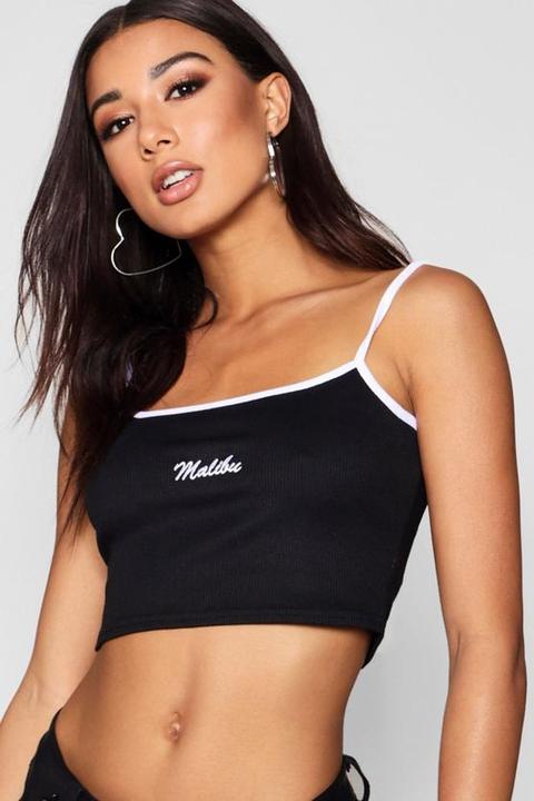 Malibu Slogan Embroidered Crop