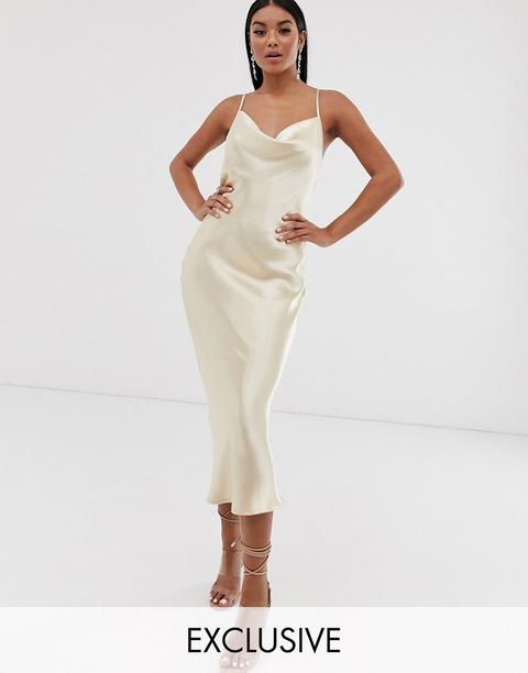 Vestido Midi Estilo Camisola De Satén Líquido De Pretty Lavish-plateado