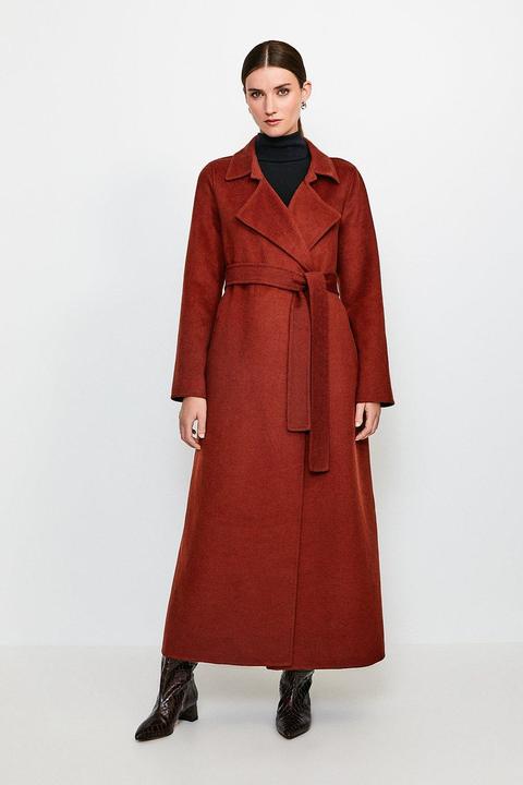 Karen Millen Wool Blend Maxi Hand Finished Coat -, Orange