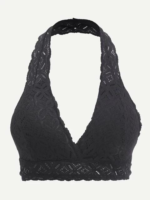 Black Lace Overlay Halter Bralet