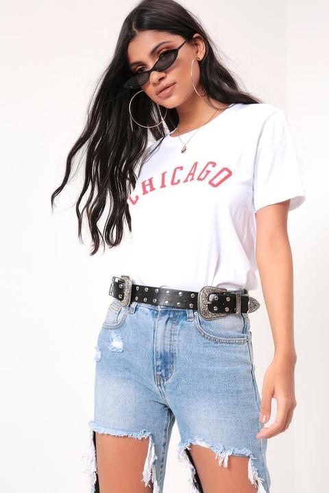 White Chicago Slogan T Shirt