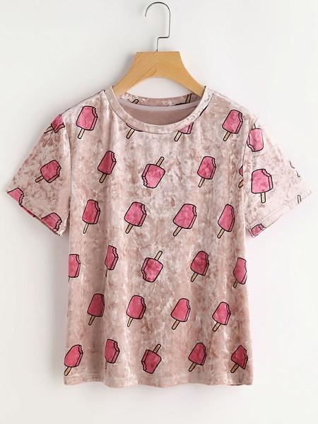 T-shirt In Velluto Con Stampa Di Popsicle