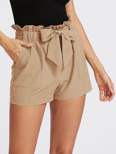 Self Tie Ruffle Waist Shorts