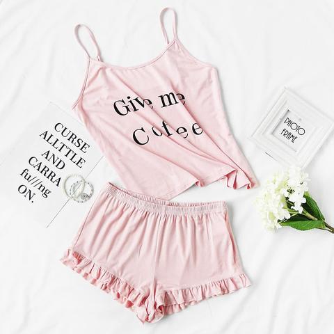 Top Camisole Pigiama Con Stampa Di Lettera ,con Pantaloncini Pigiama