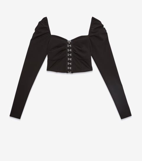 Black Corset Style Puff Sleeve Crop Top New Look