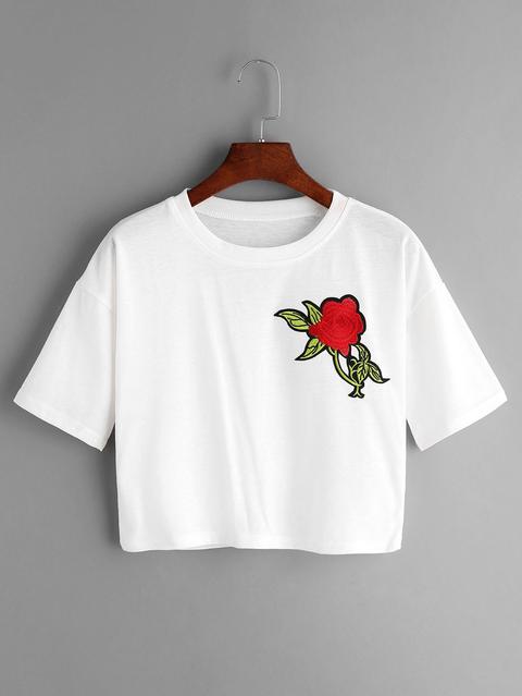 Rose Embroidered Patch Tee