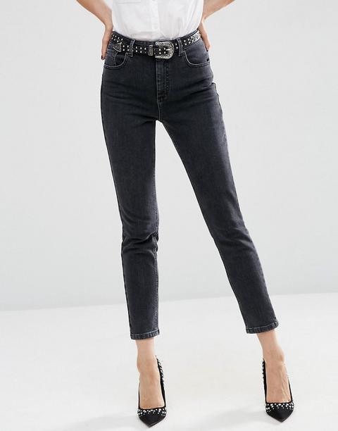 Asos - Farleigh - Mom Jeans Slim A Vita Alta Neri Slavati - Nero