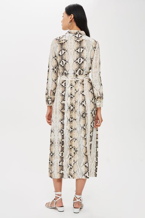 snake print pleated shirt dress