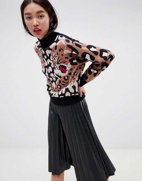 Asos Design Leopard Sleeve Jumper