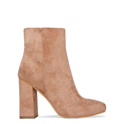 Sadie Beige Suede Block Heel Ankle Boots