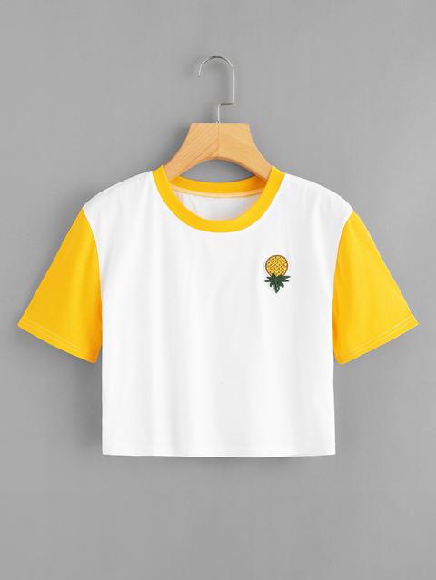 Camiseta Corta Con Bordado De Piña