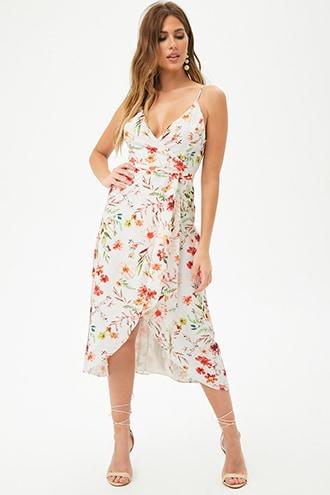 Forever 21 Floral Cami Tulip-hem Dress , White