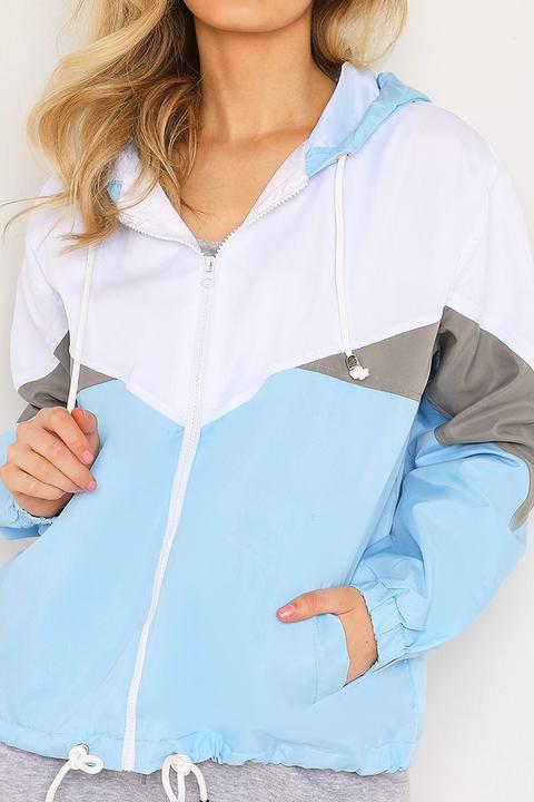 Blue Colour Block Windbreaker Jacket