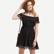 Vestido Casual Encaje Hombro Al Aire