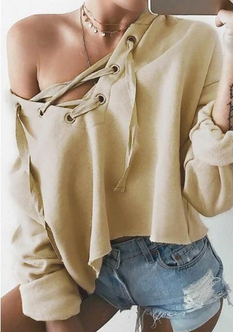 Felpa Coulisse Con Cappuccio Manica Lunga Moda Sfusa Albicocca