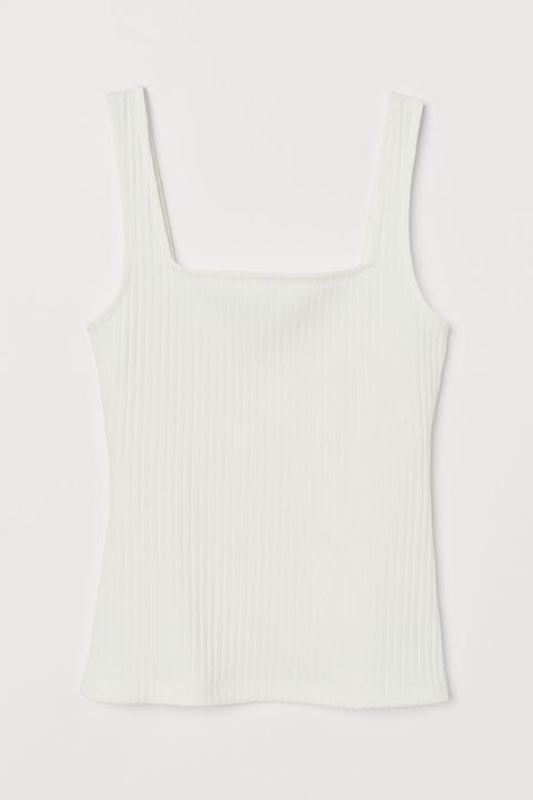 Geripptes Top - White - Damen