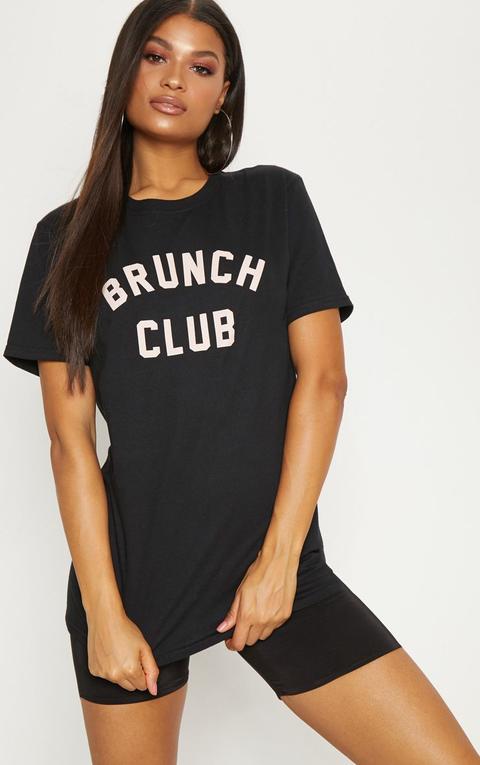 Black Brunch Club Slogan Oversized T Shirt, Black