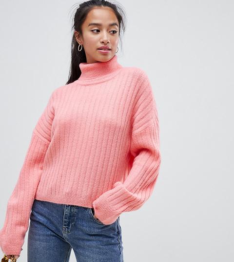 Jersey De Canalé Esponjoso Con Cuello Alto De Asos Design Petite-rosa