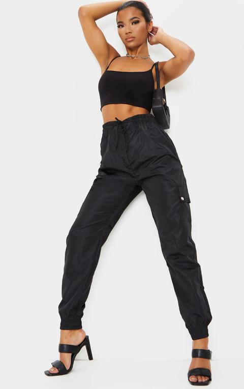 Pantalon Cargo Noir Profond À Poches Multiples, Noir