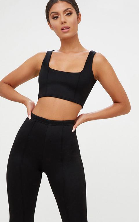 Black Square Neck Zip Back Crop Top, Black