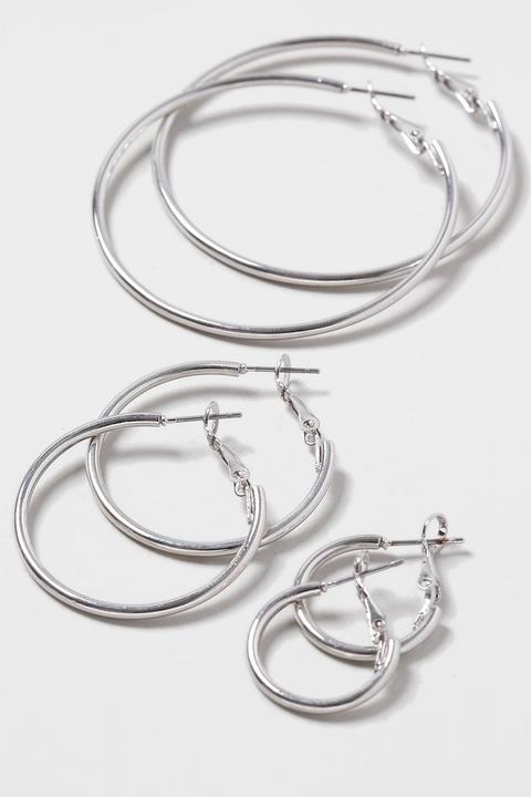 Womens Fine Hoop Earrings Pack - Silver, Silver