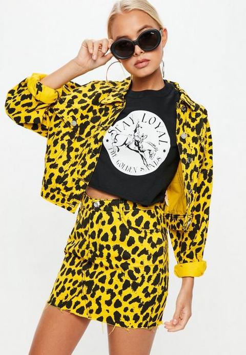 Yellow Leopard Print Denim Jacket Co-ord, Yellow