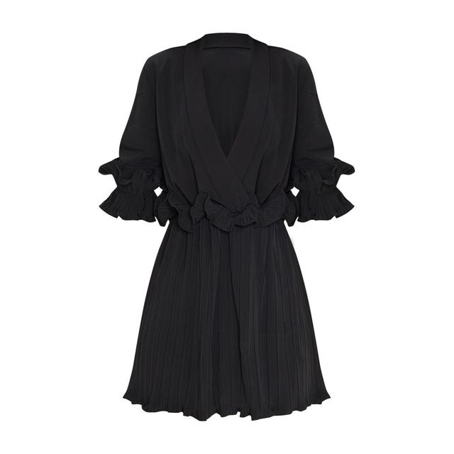 black frill detail pleated skater dress