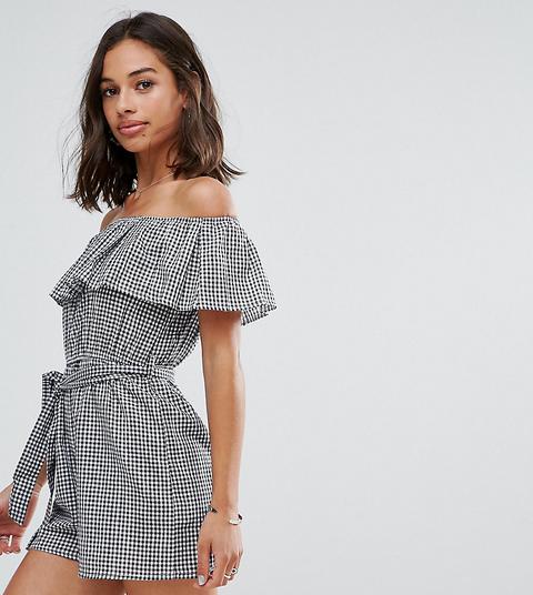 Parisian Petite - Tuta Corta A Quadretti Con Spalle Scoperte - Nero