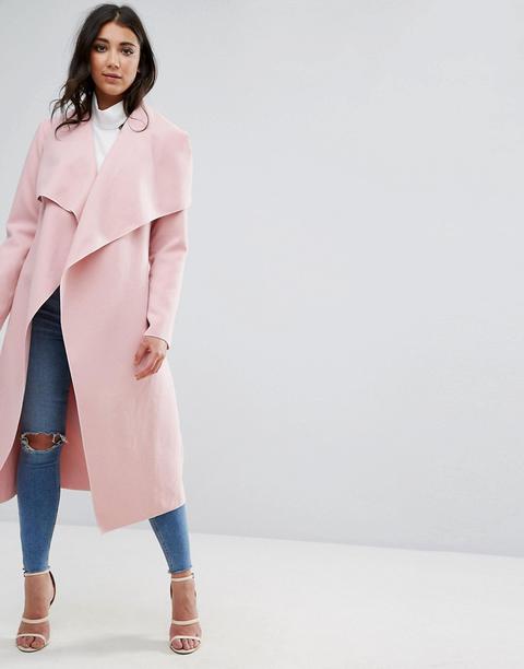 Abrigo Largo Rosa Extragrande Con Diseño En Cascada De Missguided