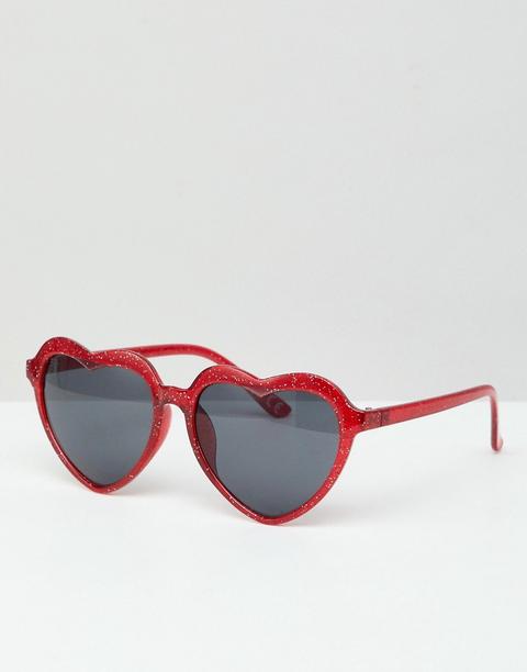 Asos Design - Occhiali Da Sole A Forma Di Cuore Rosso Glitter - Rosso