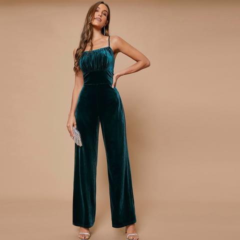 Ruched Bust Velvet Cami Jumpsuit