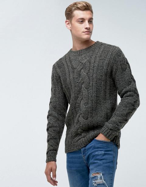 Bellfield - Maglione Grigio A Trecce - Verde