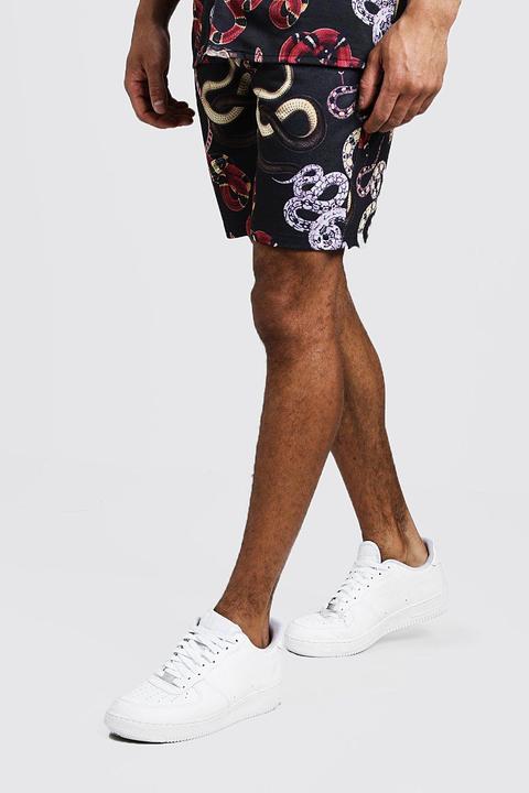 Mens Black Snake Print Shorts, Black