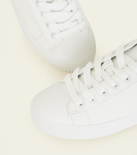 Girls White Leather-look Star Sole Trainers New Look